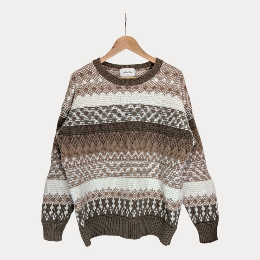 🤎🤍 Wilfred Free Nordic Merino Cotton Blend Crewneck Knit Sweater, M - Picture 3 of 13
